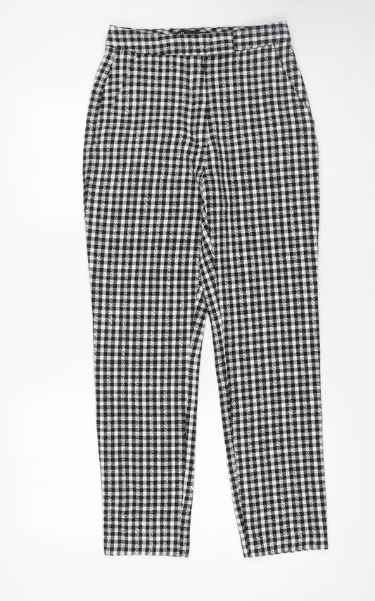 ZARA Women’s Black Check Cotton Blend Straight Trousers Size S