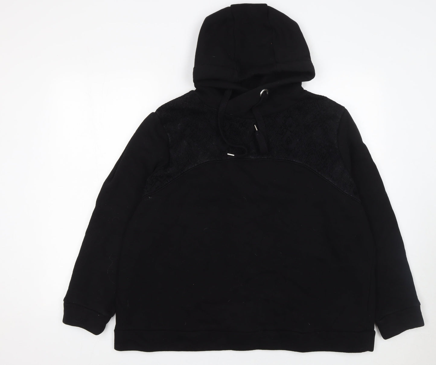 Gallery Womens Black Large Pullover Hoodie with Lace Detail