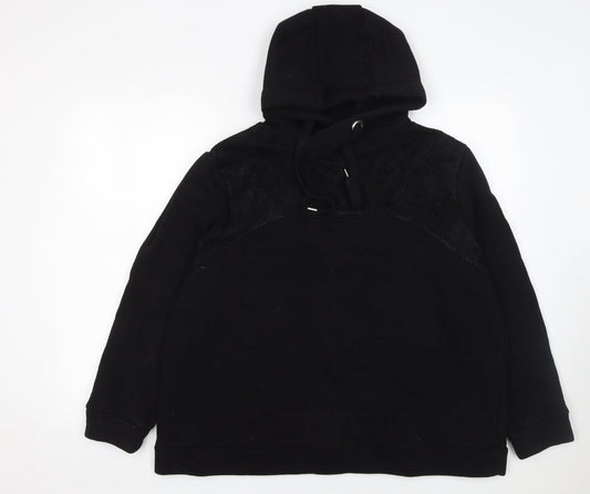 Gallery Womens Black Large Pullover Hoodie with Lace Detail