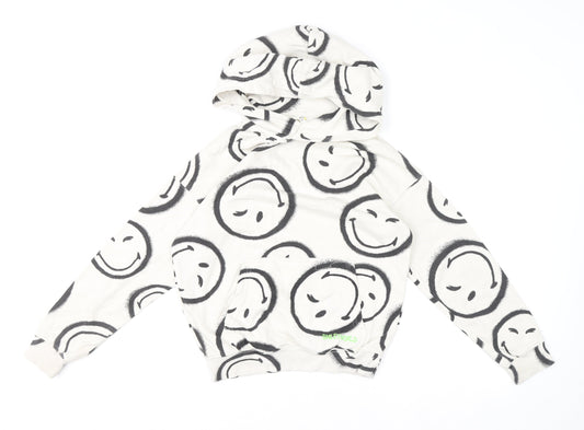 H&M SmileyWorld Boys White Hoodie 9-10 Years Cotton Blend Graphic Print