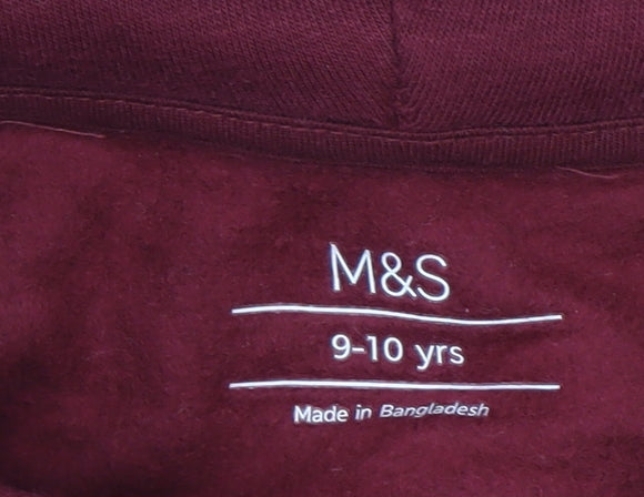 Marks and Spencer Boys Burgundy Pullover Hoodie 9-10 Years Cotton Blend