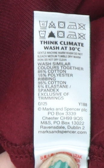 Marks and Spencer Boys Burgundy Pullover Hoodie 9-10 Years Cotton Blend