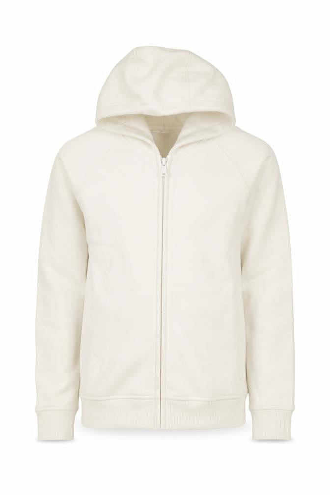 Front view of Next girls’ ivory full zip hoodie 9 years cotton blend casual sweatshirt