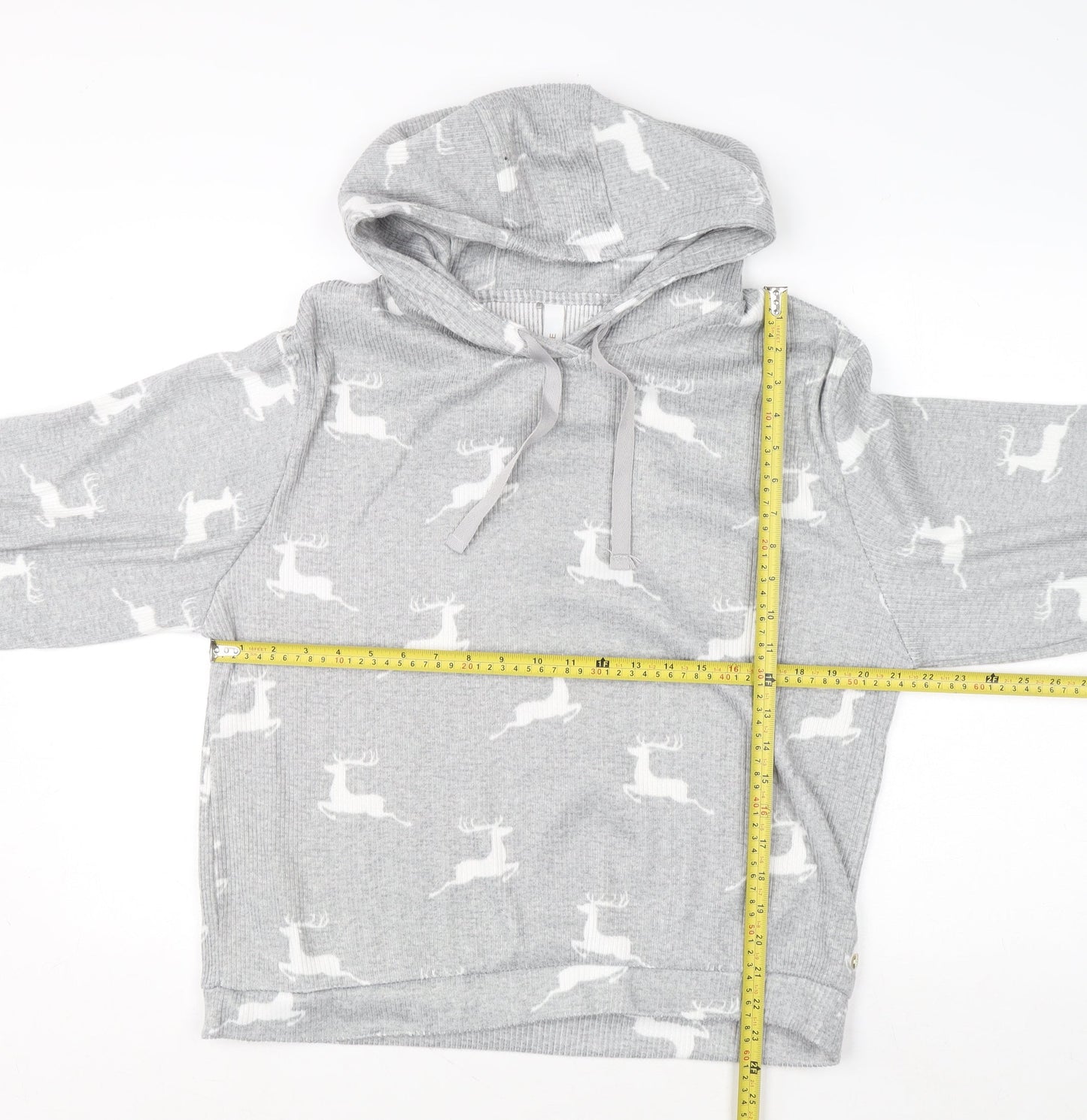 George Women Grey Reindeer Hooded Pyjama Top Size 12-14 Winter Knit