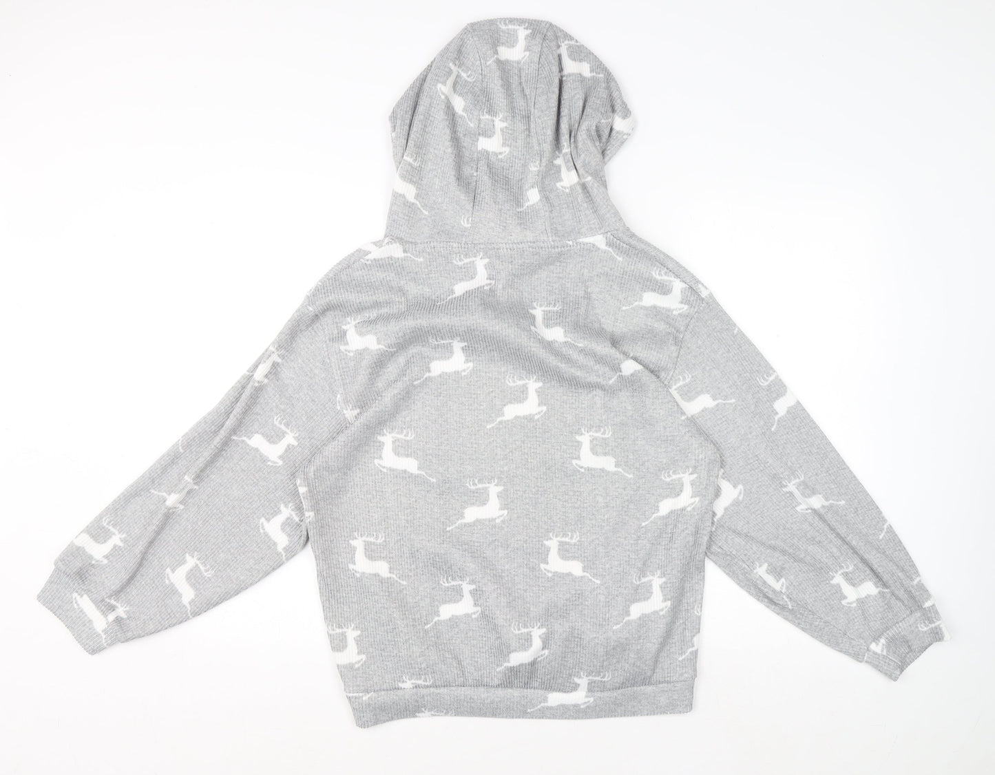 George Women Grey Reindeer Hooded Pyjama Top Size 12-14 Winter Knit