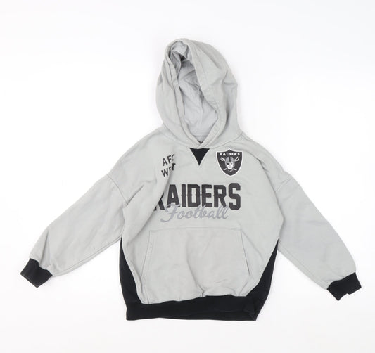 Marks and Spencer Boys Grey Raiders Pullover Hoodie 7-8 Years Cotton Blend
