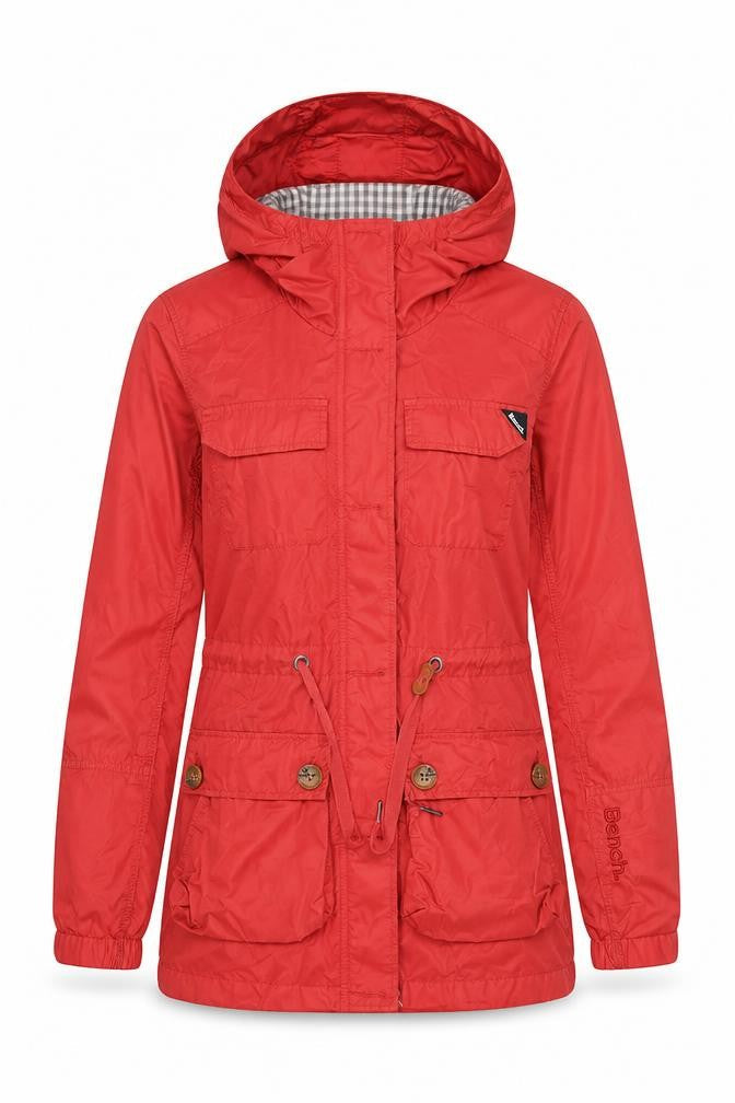Bench Women's Red Hooded Parka Jacket XS Cotton Blend