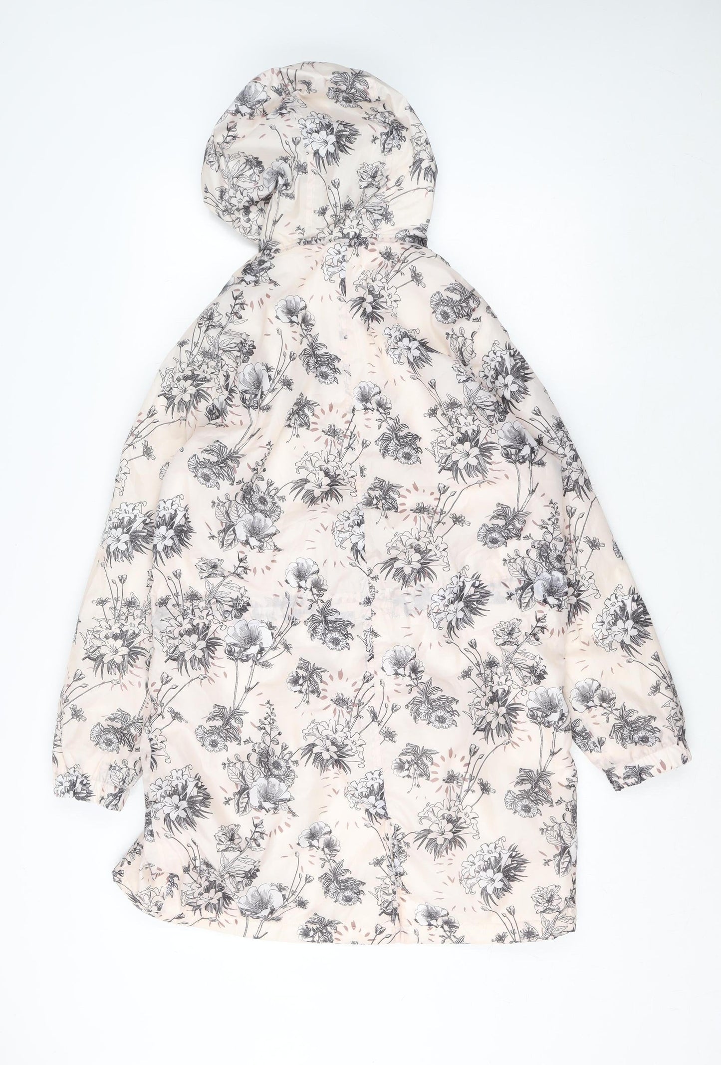Cotton Traders Women’s Beige Floral Waterproof Hooded Rain Coat Size 10