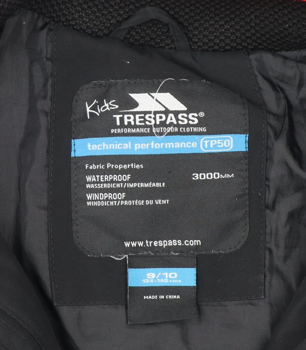 Trespass Boys Black Waterproof Hooded Puffer Jacket 9-10 Years