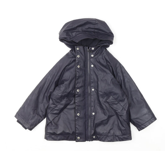 Zara Boys Blue Hooded Waterproof Rain Coat Jacket 3-4 Years