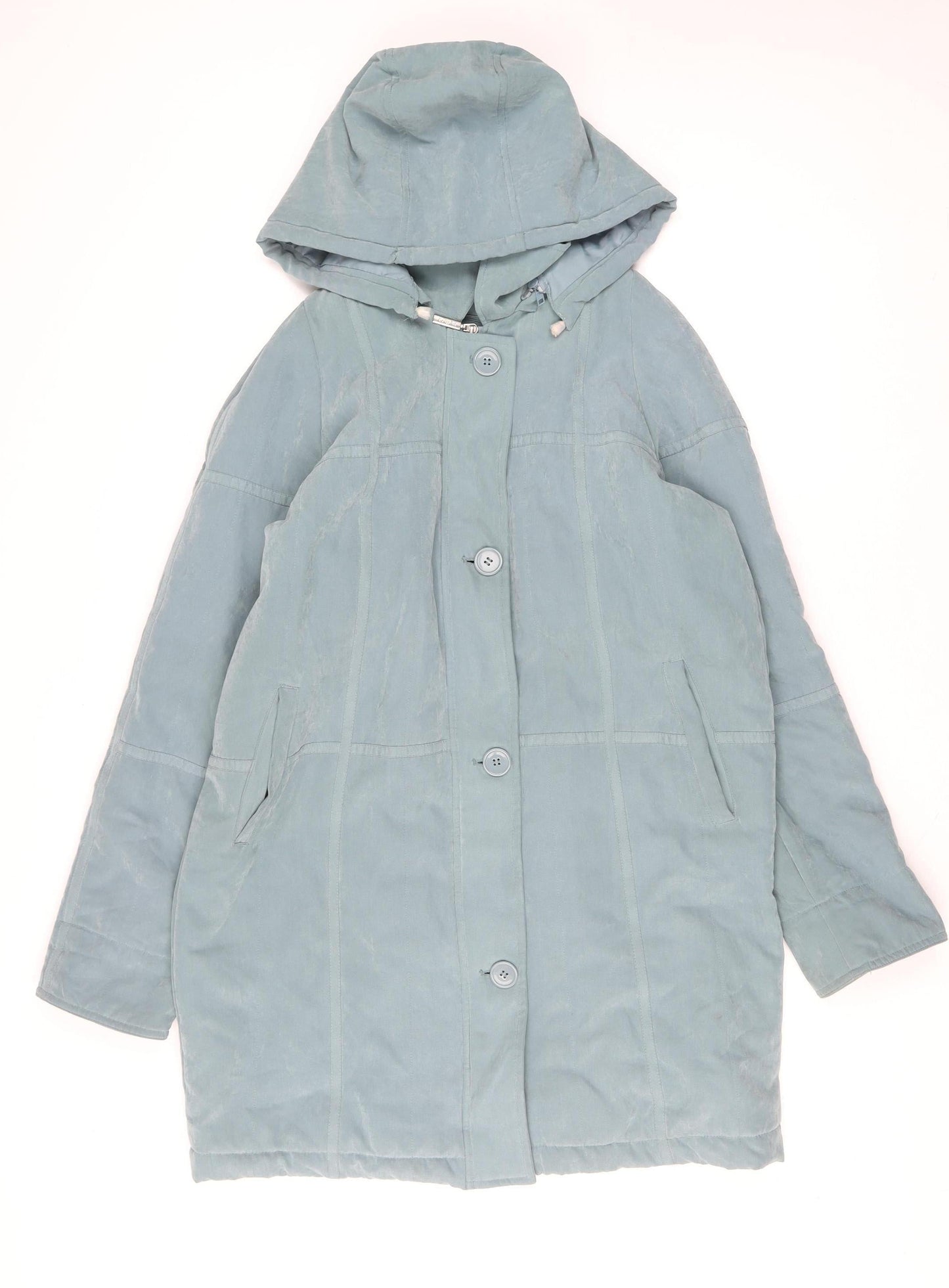 JBC Women Blue Hooded Long Rain Coat Size 12