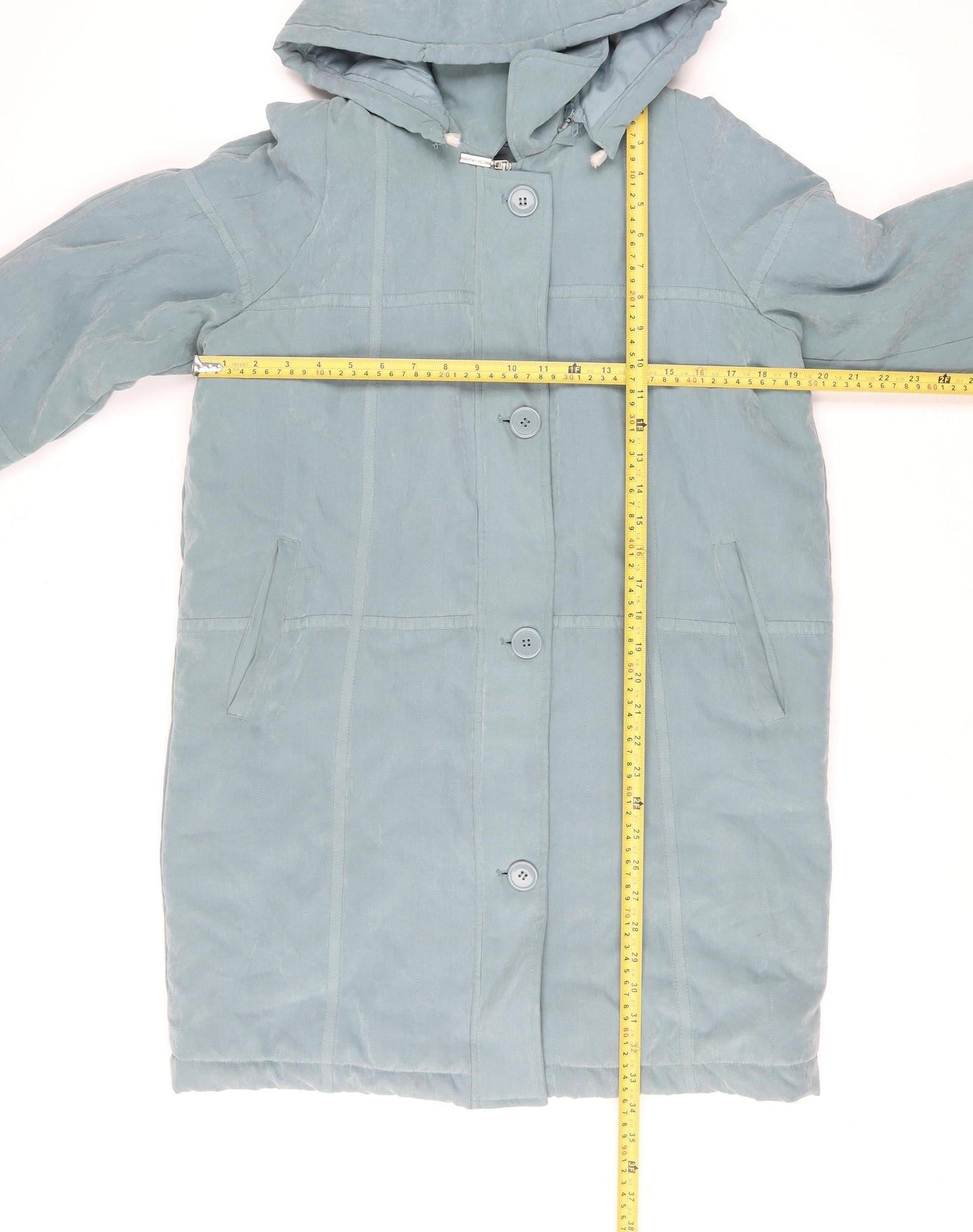 JBC Women Blue Hooded Long Rain Coat Size 12