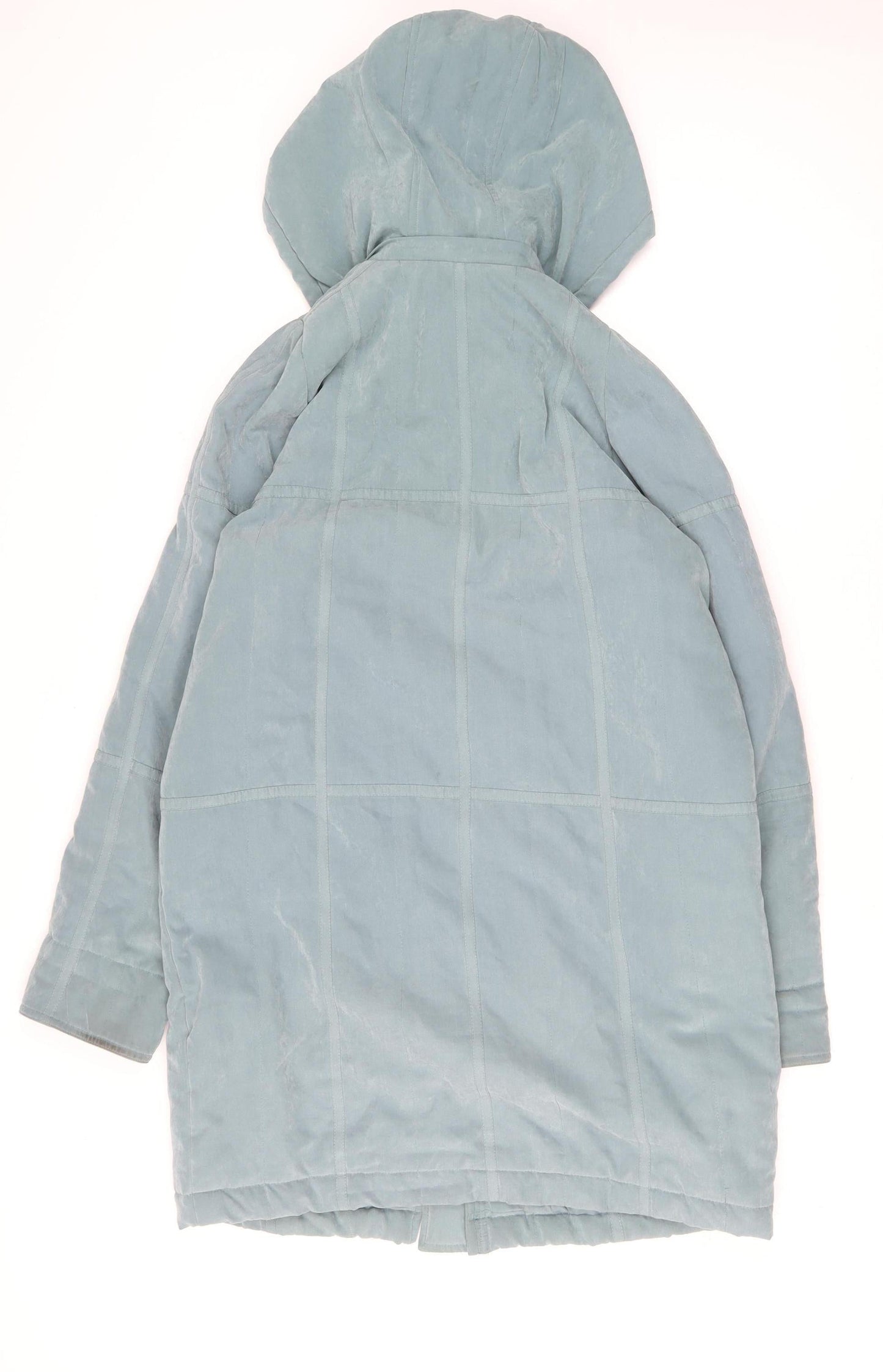 JBC Women Blue Hooded Long Rain Coat Size 12