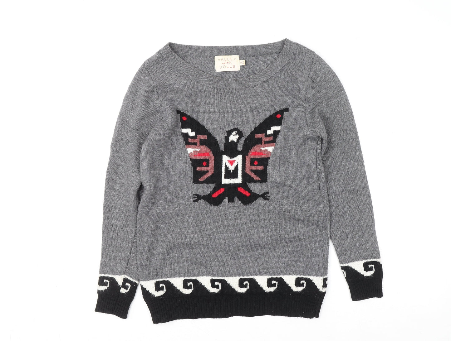 Valley of the Dolls Womens Grey Aztec Knit Pullover Jumper XS