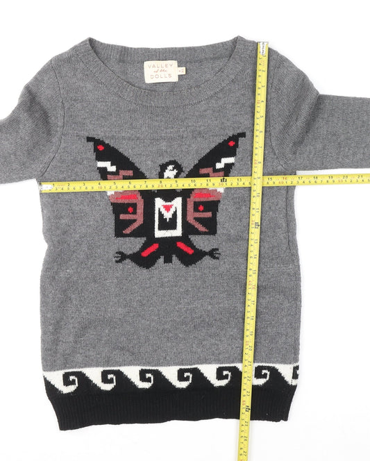 Valley of the Dolls Womens Grey Aztec Knit Pullover Jumper XS