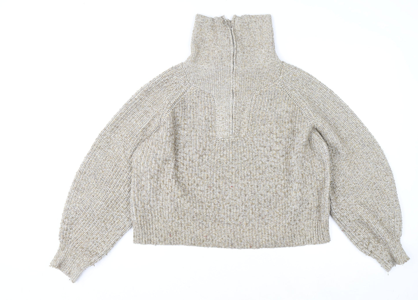 Pull & Bear Women’s Beige Chunky Knit High Neck Zip Jumper Size 12