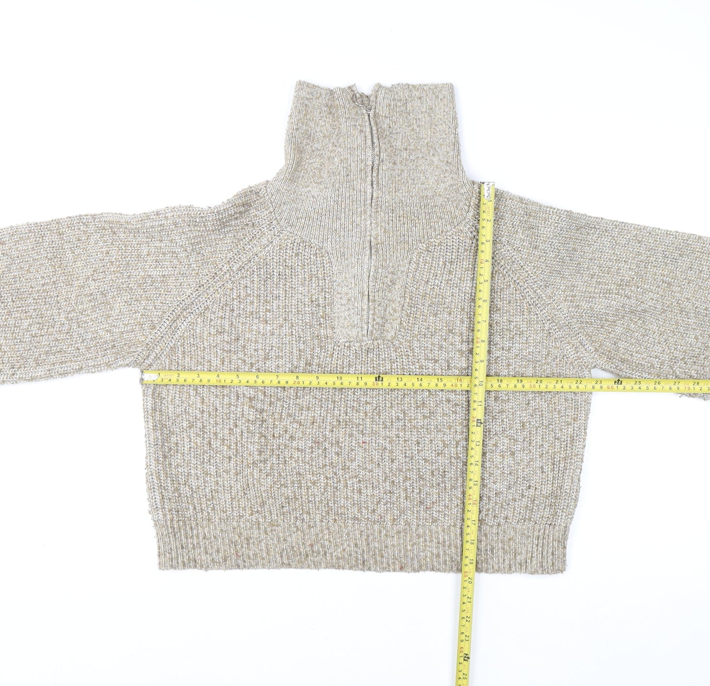 Pull & Bear Women’s Beige Chunky Knit High Neck Zip Jumper Size 12