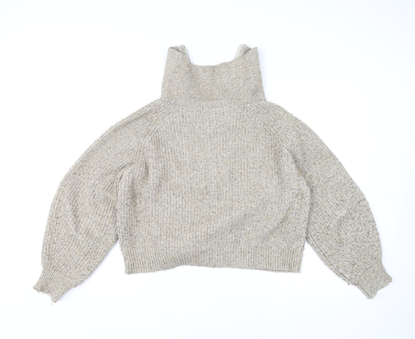 Pull & Bear Women’s Beige Chunky Knit High Neck Zip Jumper Size 12