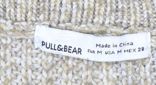Pull & Bear Women’s Beige Chunky Knit High Neck Zip Jumper Size 12