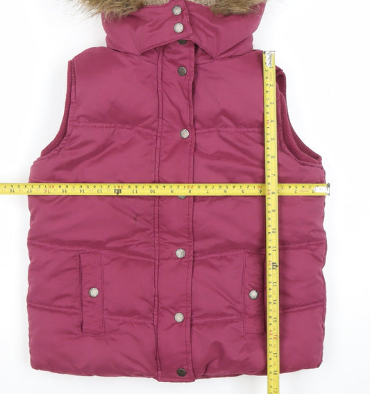 FatFace Girls Pink 10-11 Years Hooded Faux Fur Trim Puffer Gilet Jacket
