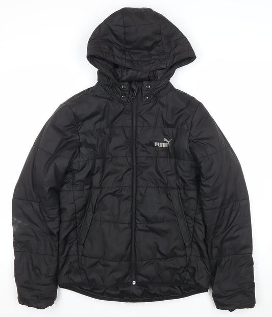 Puma Girls Black 14 Years Puffer Jacket Hooded Quilted Winter Coat