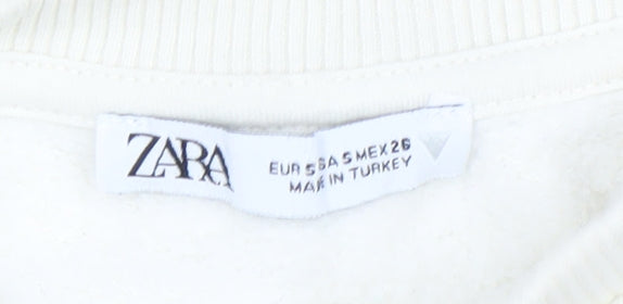 Zara Women Ivory Floral Pullover Sweatshirt Size S Cotton Blend