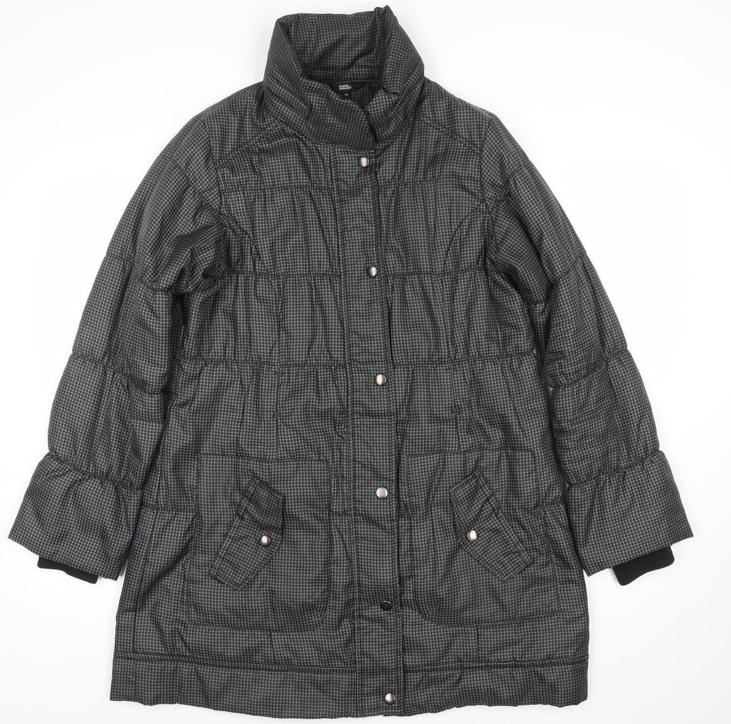 Marks and Spencer Women's Grey Check Long Puffer Coat Size M