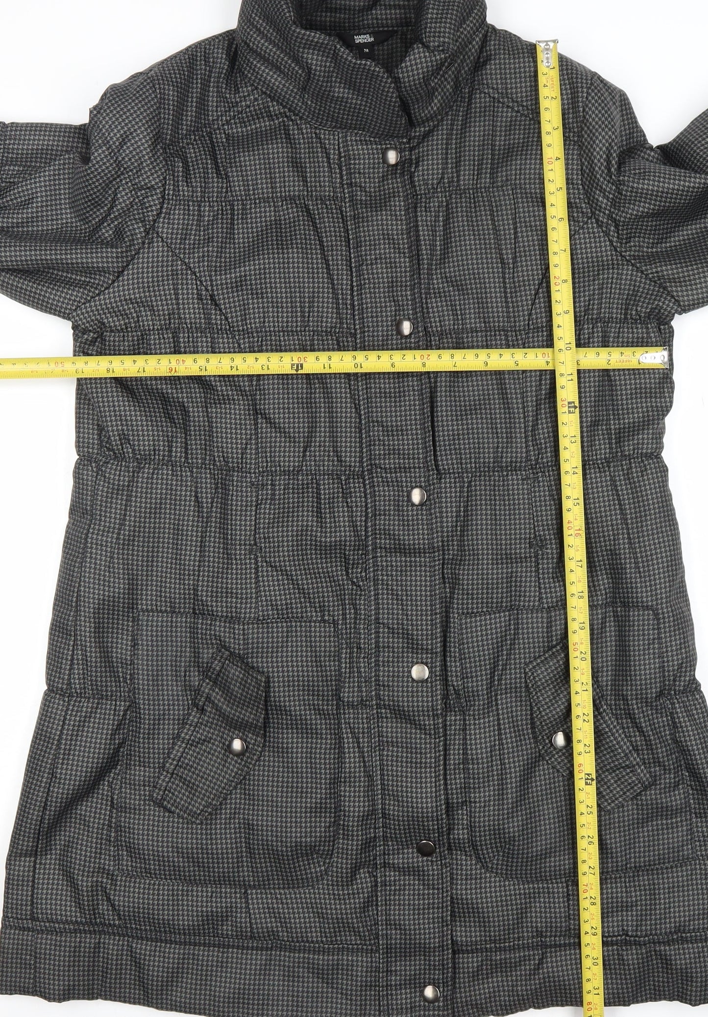 Marks and Spencer Women's Grey Check Long Puffer Coat Size M