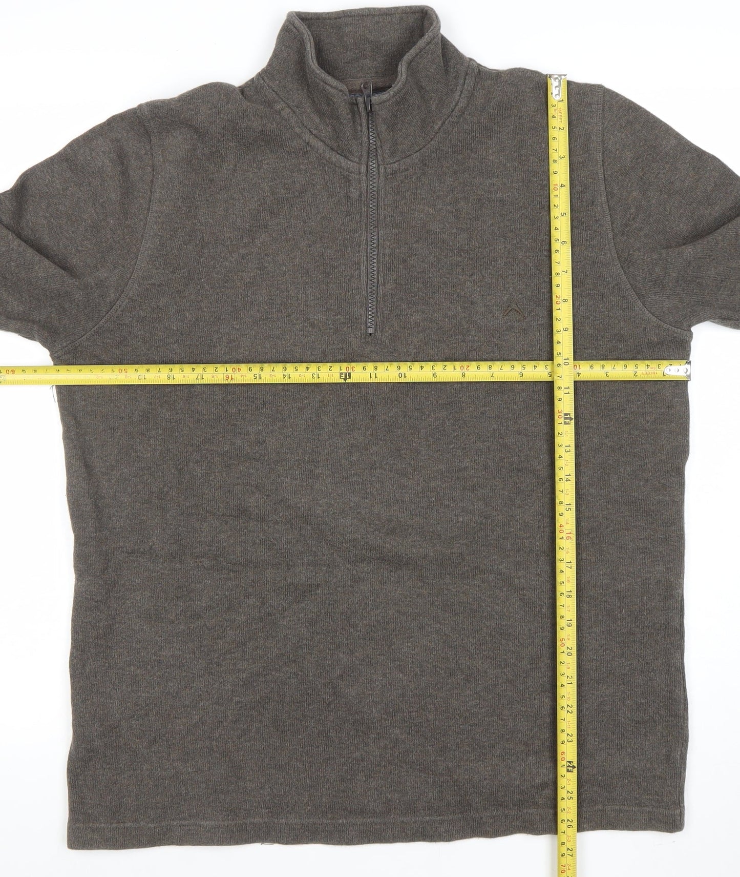 Austin Reed Men's Brown 1/4 Zip Cotton Sweater Medium