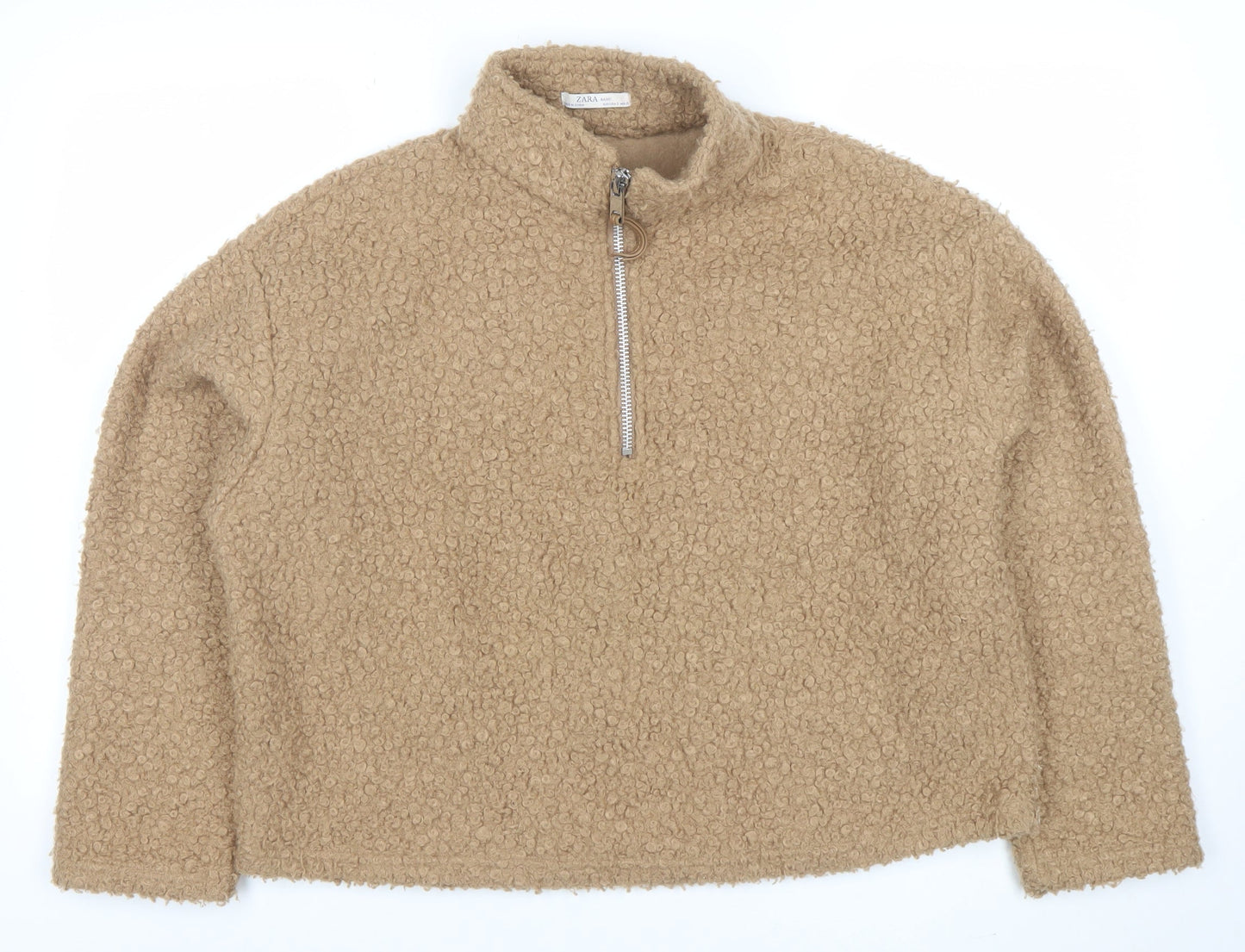 Zara Women Beige 1/2 Zip Fleece Pullover Sweatshirt Size S