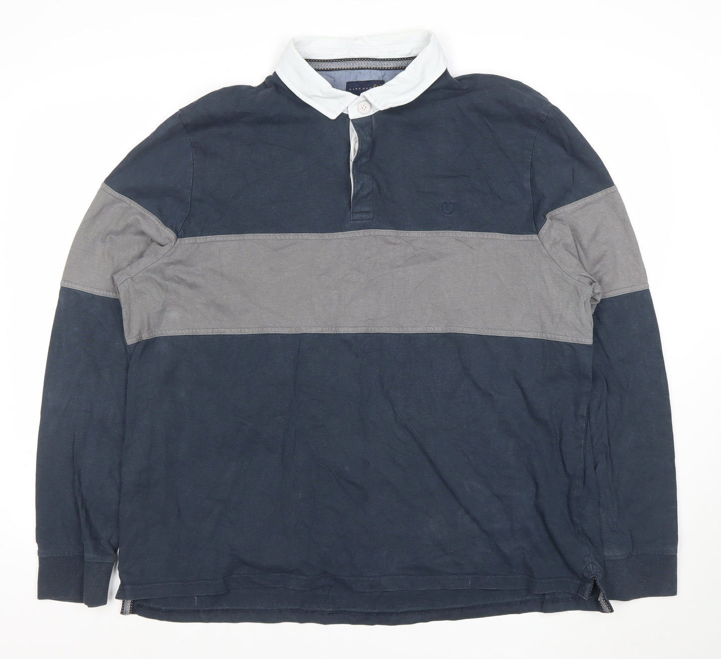 Lincoln Men's Blue 2XL Long Sleeve Colourblock Cotton Polo Shirt