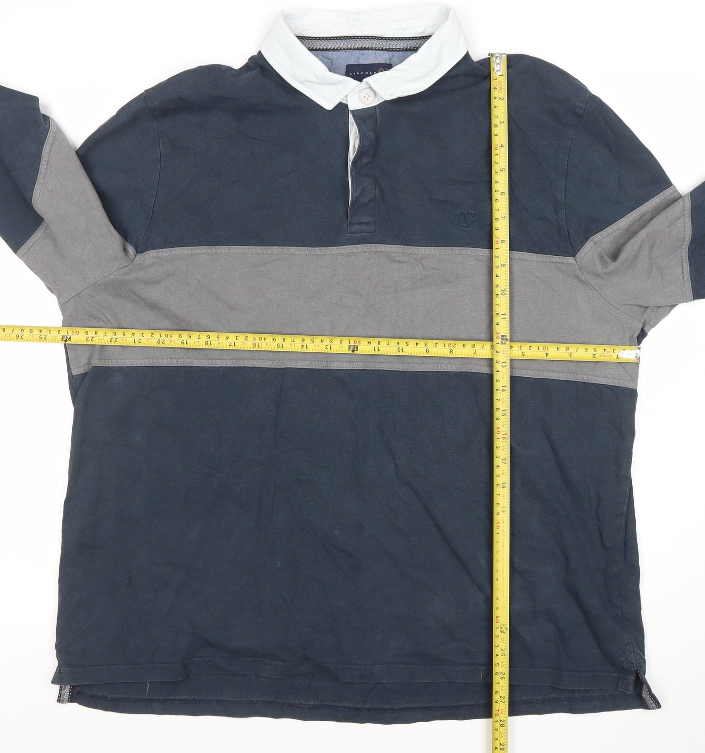 Lincoln Men's Blue 2XL Long Sleeve Colourblock Cotton Polo Shirt