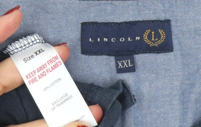 Lincoln Men's Blue 2XL Long Sleeve Colourblock Cotton Polo Shirt