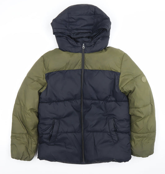 Mango Boys Green & Black Hooded Puffer Jacket 11-12 Years Winter Coat
