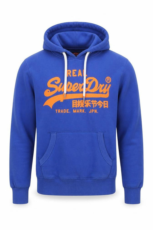 Superdry Mens Blue XS Pullover Hoodie with Logo Print