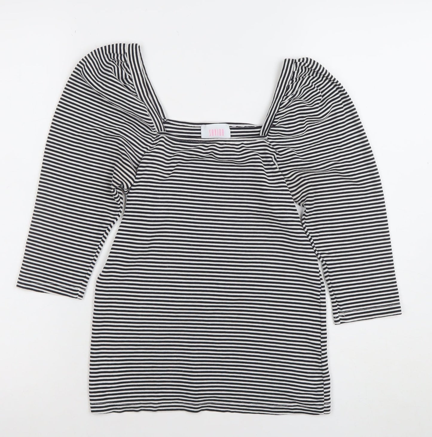 SAYLOR Women's Black Striped Square Neck Puff Sleeve Blouse Size 12