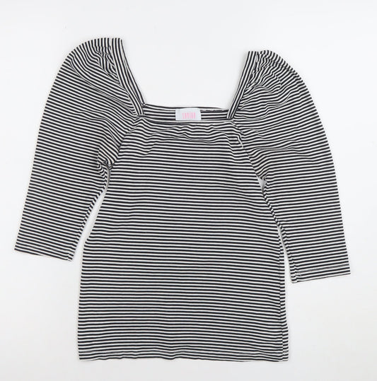 SAYLOR Women's Black Striped Square Neck Puff Sleeve Blouse Size 12