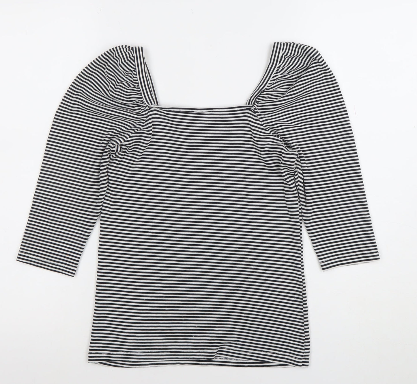 SAYLOR Women's Black Striped Square Neck Puff Sleeve Blouse Size 12