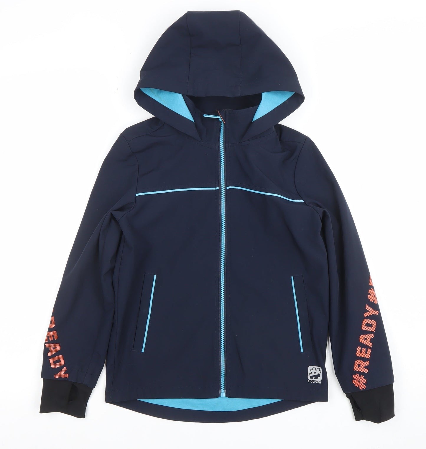 s.Oliver Boys Blue Hooded Soft Shell Jacket 8 Years Lined Water Resistant