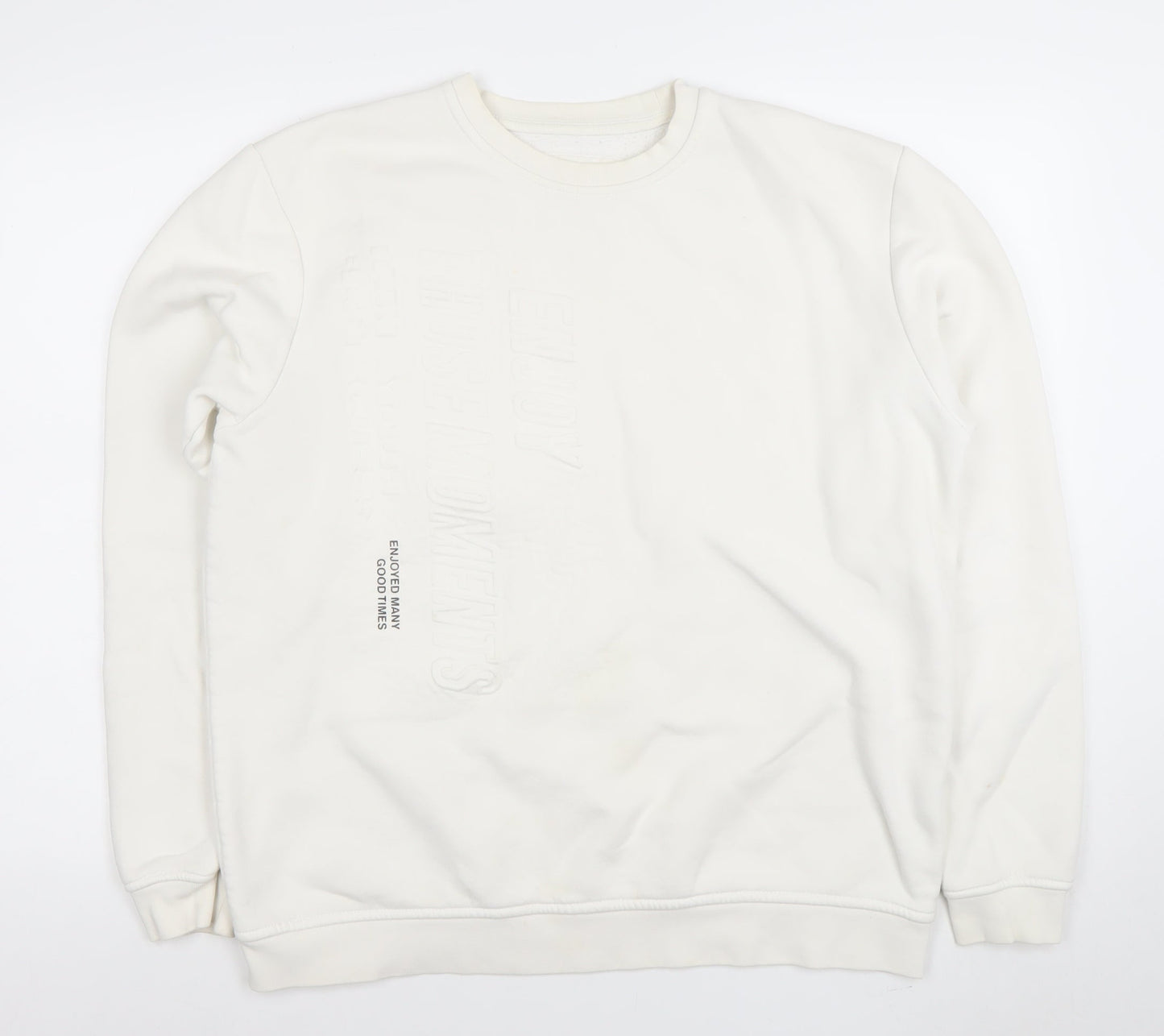 Pull & Bear Womens Ivory Crew Neck Pullover Sweatshirt L Regular Fit