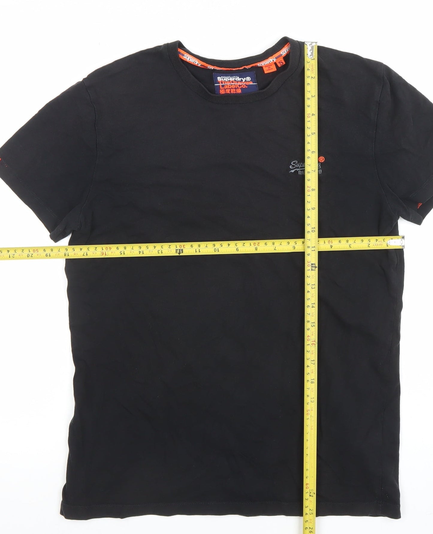 Superdry Men's Black Orange Label Crew Neck Slim Fit T-Shirt Size S