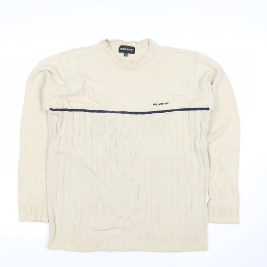 Kickers Men Beige Cotton Crew Neck Pullover Jumper M
