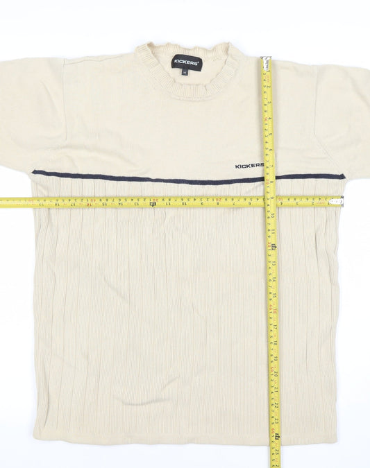 Kickers Men Beige Cotton Crew Neck Pullover Jumper M