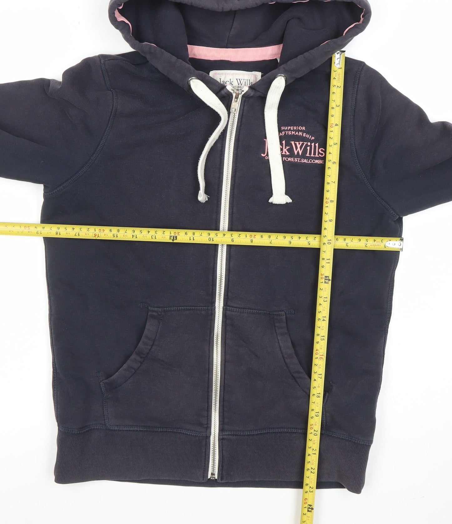 Jack Wills Women's Navy Full Zip Hoodie UK 10 Fleece Cotton Sweatshirt