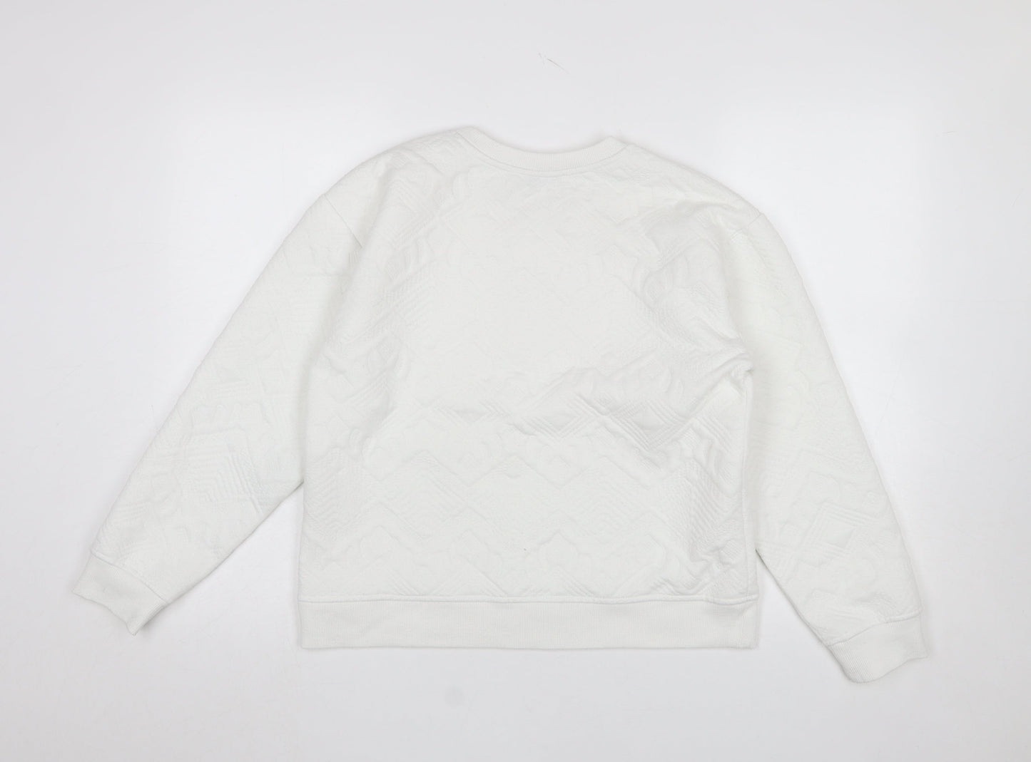 Zara Women White Textured Crew Neck Long Sleeve Sweatshirt Size S