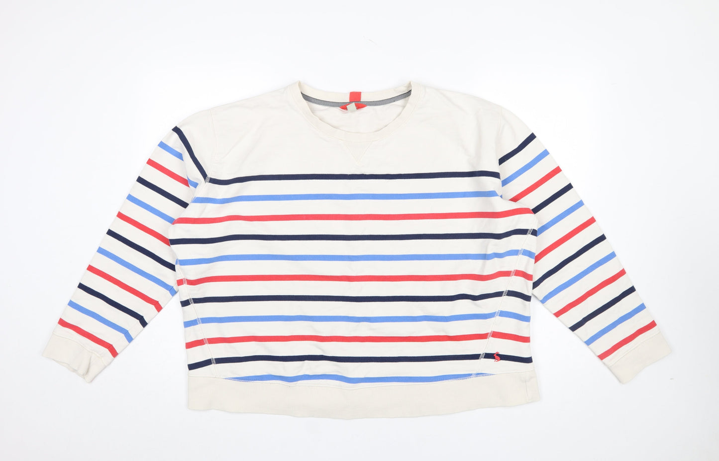 Joules Women Beige Multicoloured Striped Cotton Sweatshirt UK 18