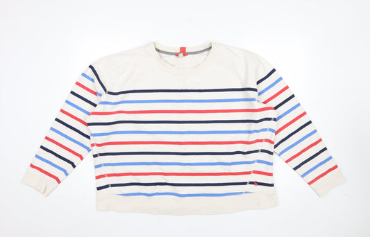 Joules Women Beige Multicoloured Striped Cotton Sweatshirt UK 18