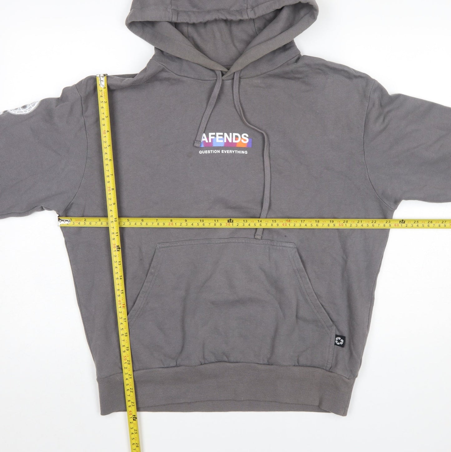 Afends Men’s Grey Pullover Hoodie XS Regular Fit Graphic Print