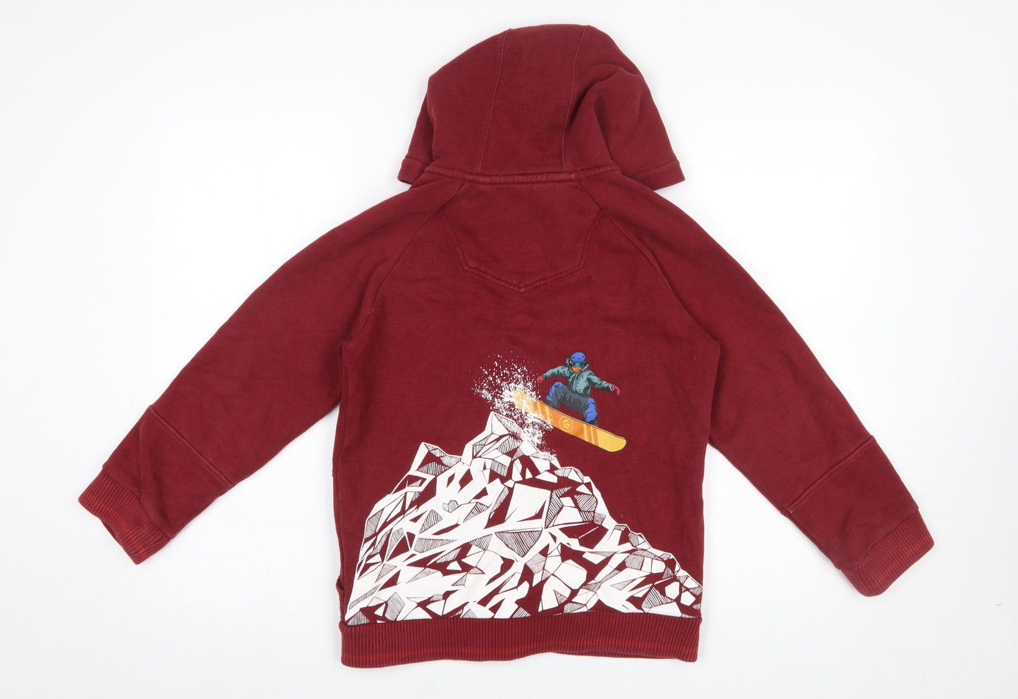 FatFace Boys Red Full Zip Hoodie 10-11 Years Cotton Blend Snowboard Print