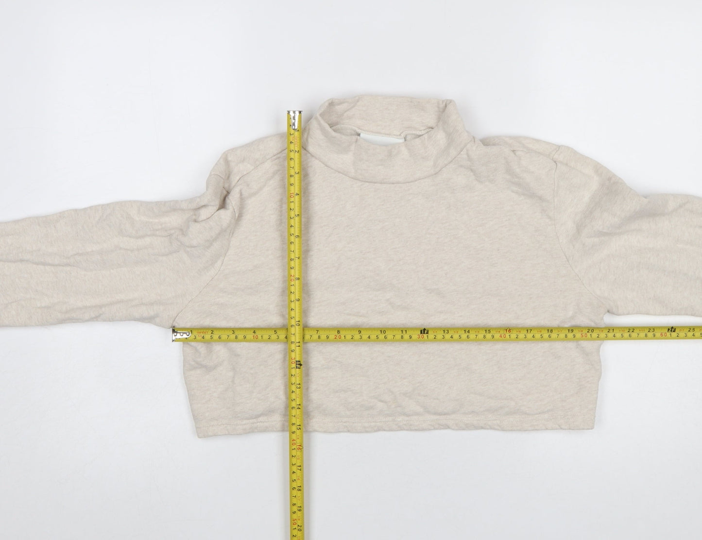 Monki Womens Beige Cropped Pullover Sweatshirt Medium Cotton